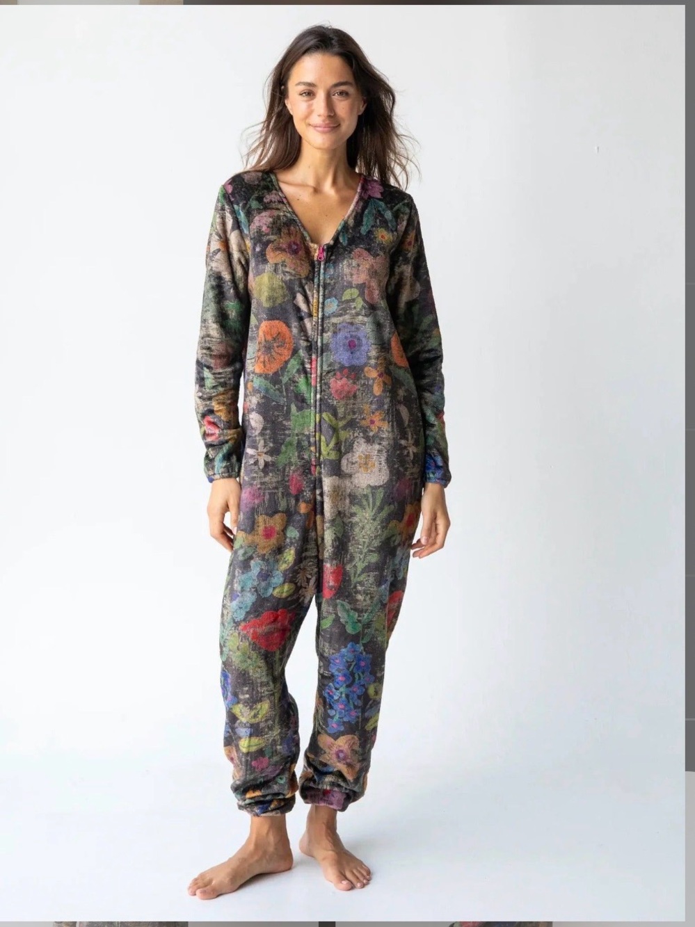 NATURAL LIFE Multicolor Floral Zip-Front Jumpsuit